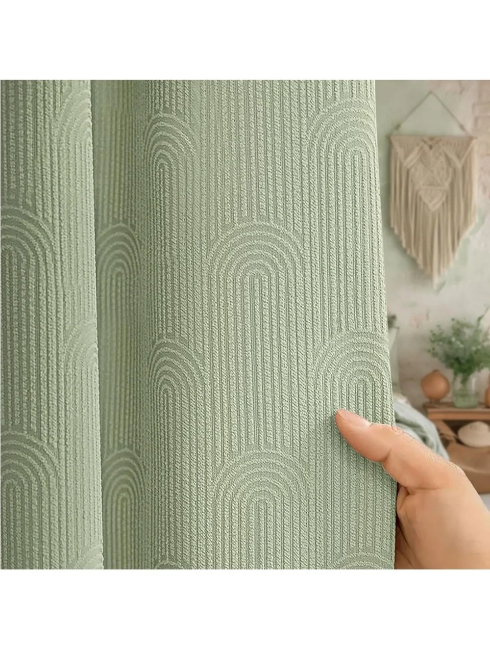 Sage Green Shower Curtain Boho Cotton Texture Minimalist Arch 72x72